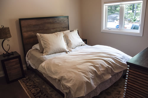 wooden bedframe bedroom