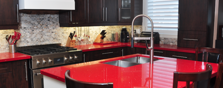 red kitchen counter